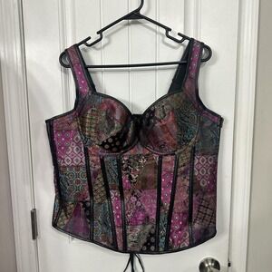 Kimring Patchwork Corset Top – 6XL – Side Zip + Tie Back.